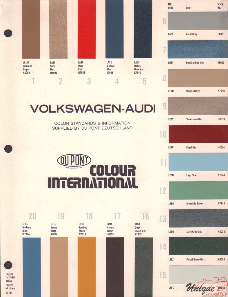 1980 Volkswagen Paint Charts DuPont International 1